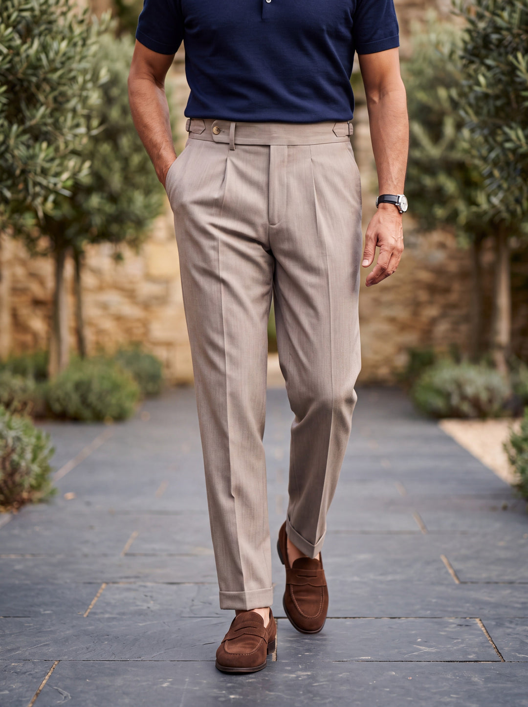 Pleated Dress Pants with Adjustable Side Tabs