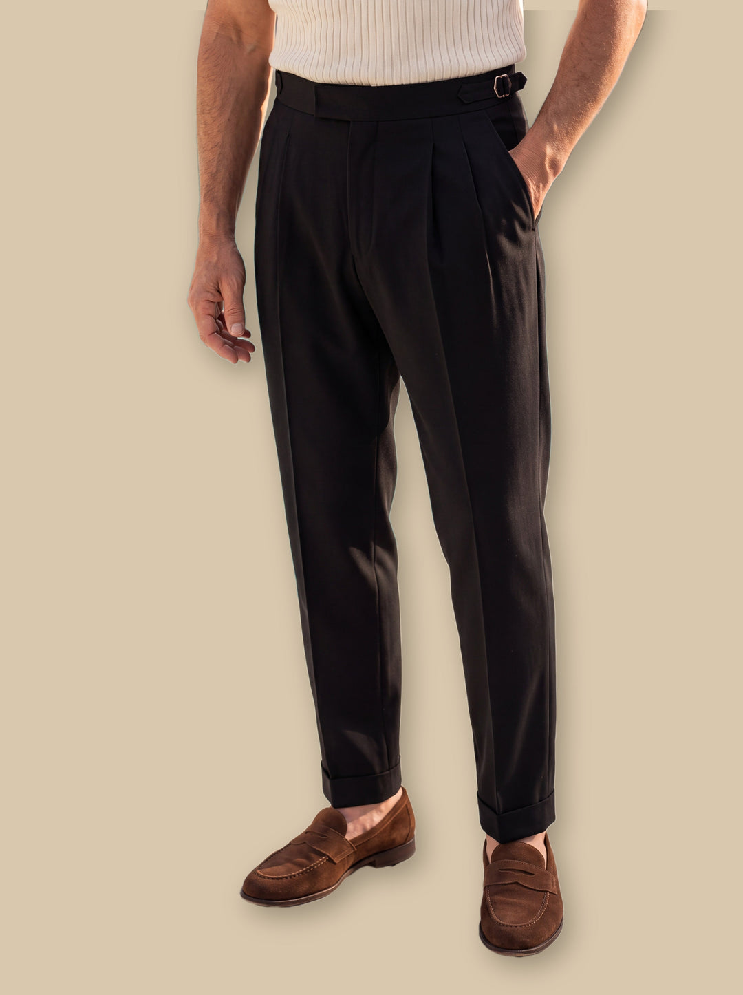 High Waist Double Pleated Dress Trousers