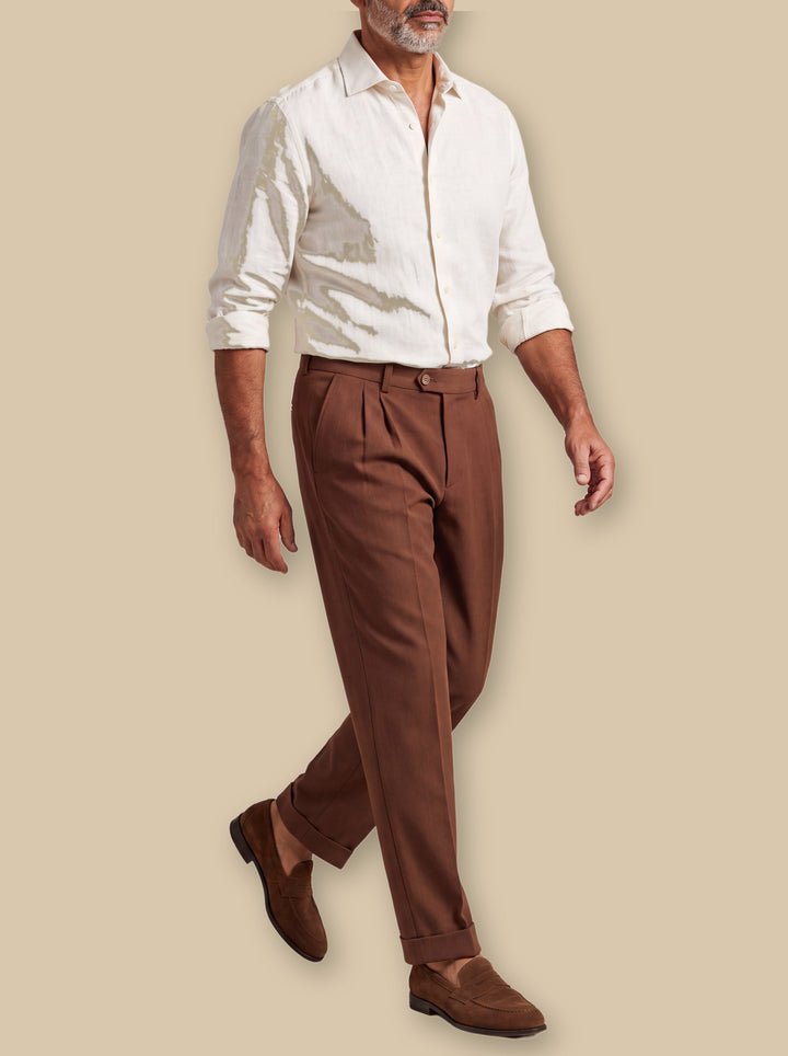 High Waist Double Pleated Dress Trousers