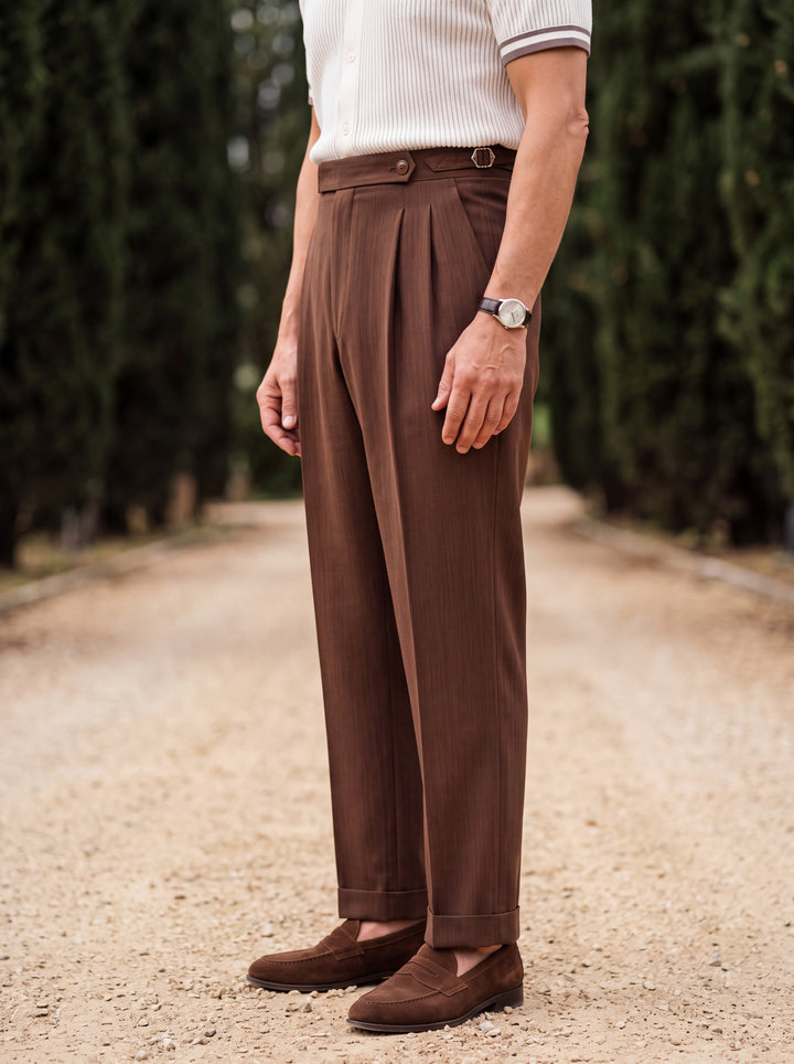 High Waist Double Pleated Dress Trousers
