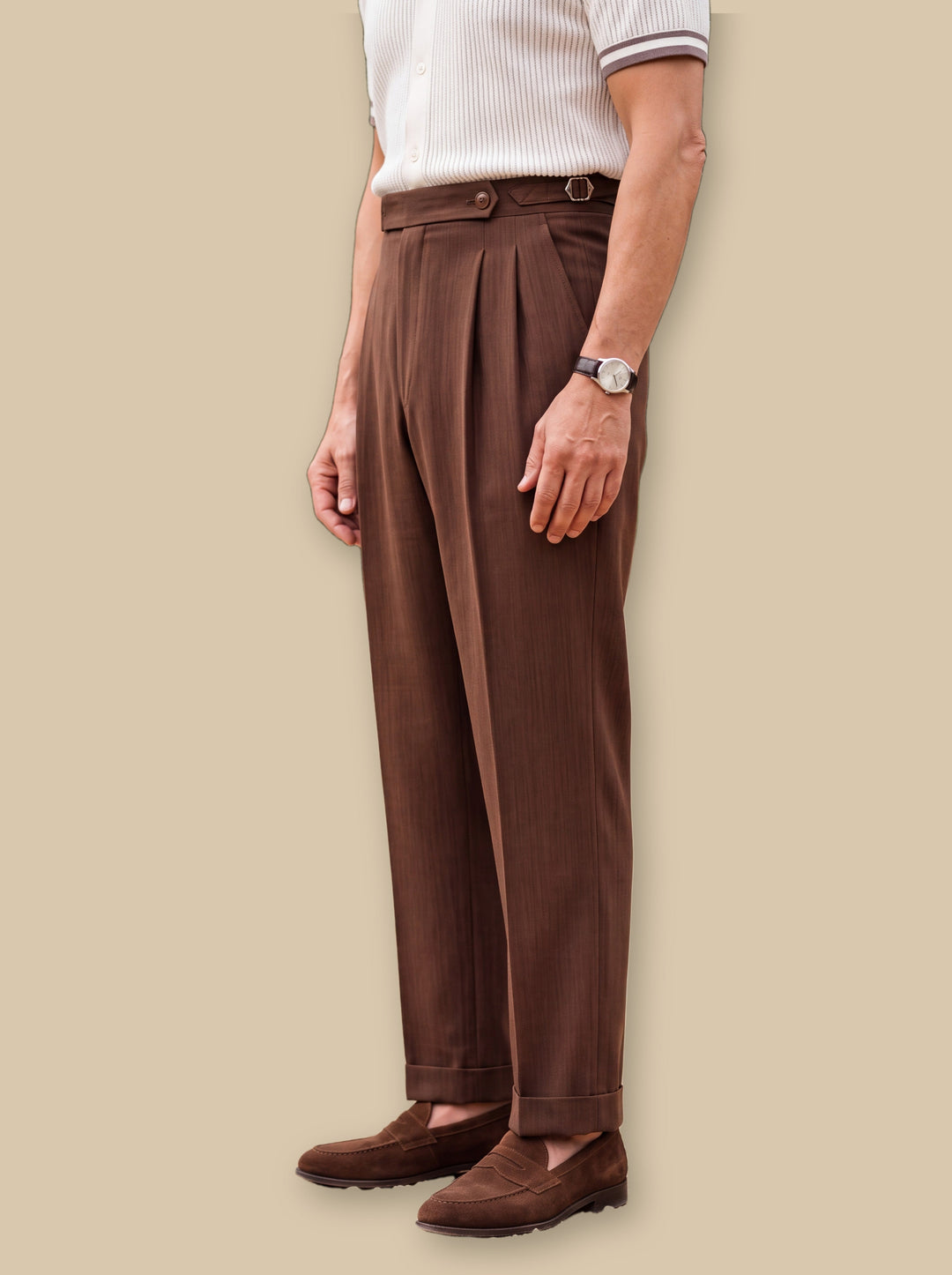High Waist Double Pleated Dress Trousers