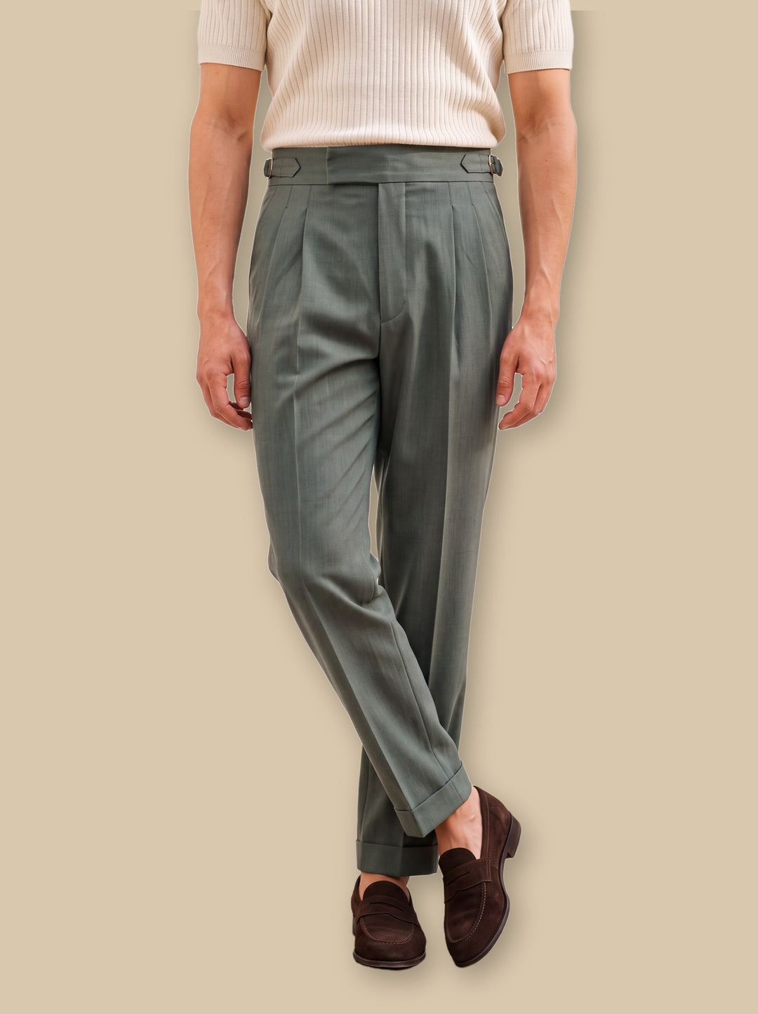 High Waist Double Pleated Dress Trousers