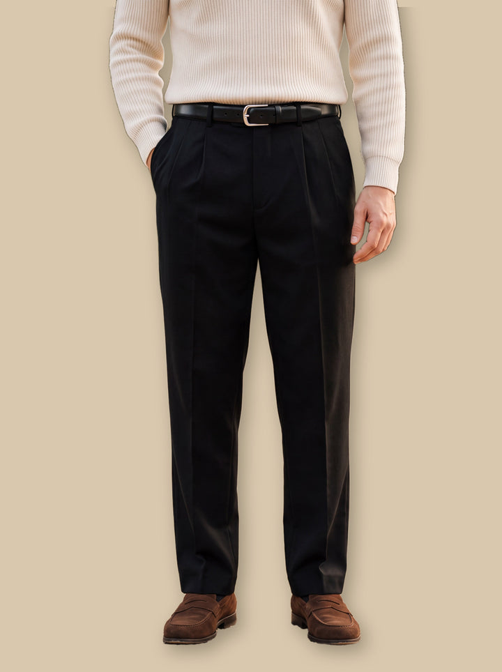 Straight Leg Cotton Pleated Pants with High Waist