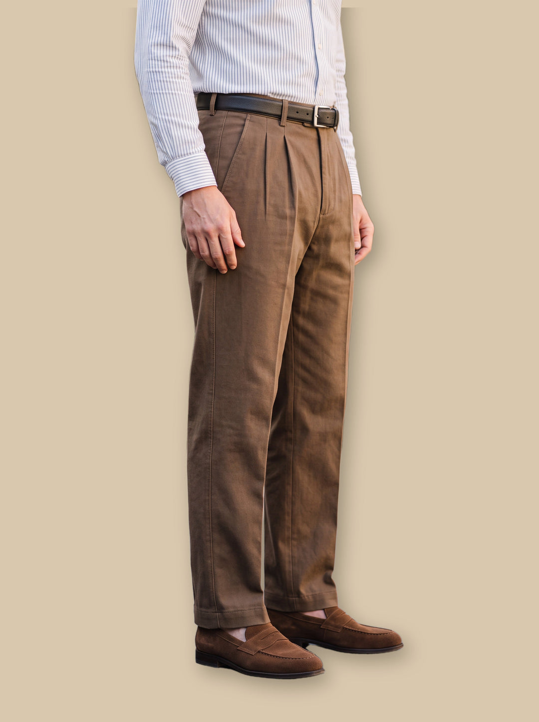 Straight Leg Cotton Pleated Pants with High Waist