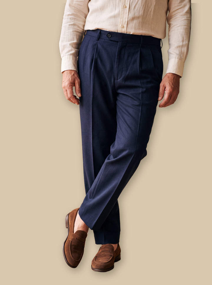 Straight Leg Cotton Pleated Pants with High Waist