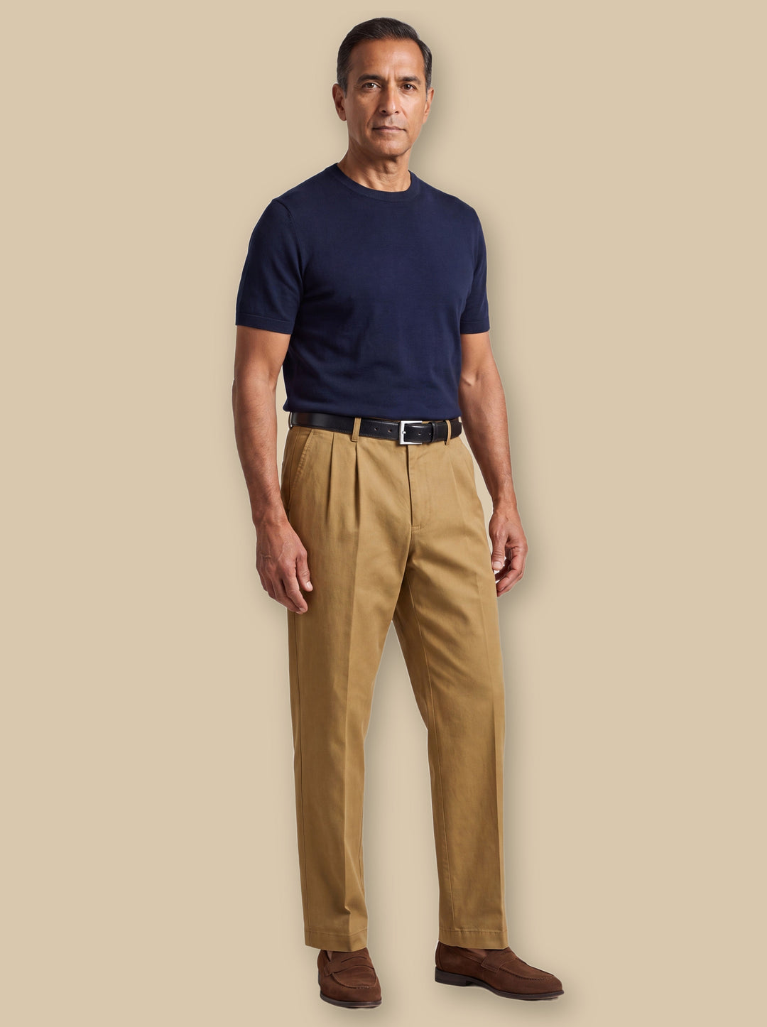 Straight Leg Cotton Pleated Pants with High Waist