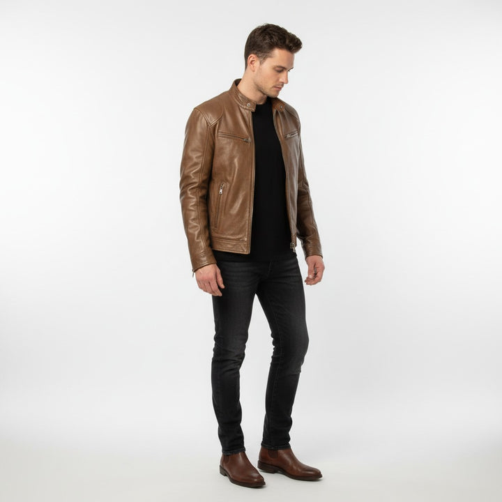 Slim fit leather-look jacket, back view