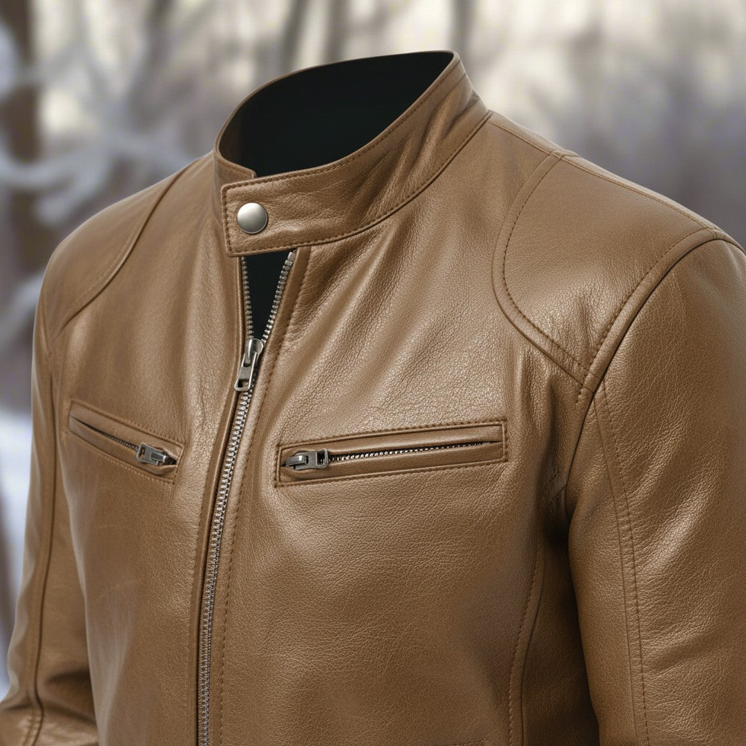 Slim fit leather-look jacket, collar detail view