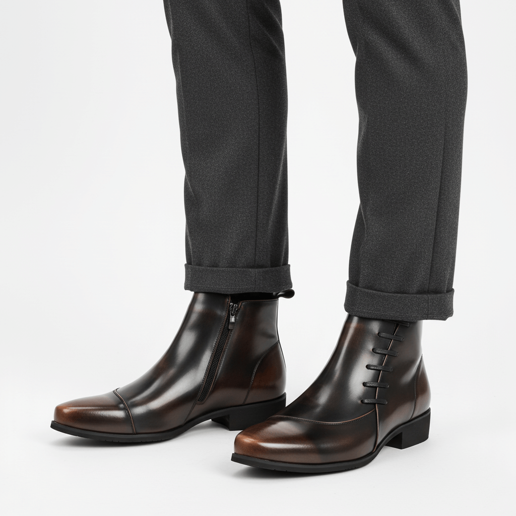 Leather-Look Dress Boots with Brogue Detail