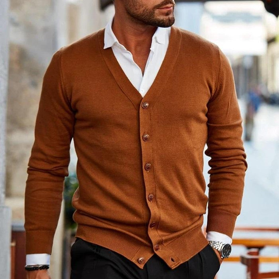 Button-Front Knit Cardigan - Dark Brown