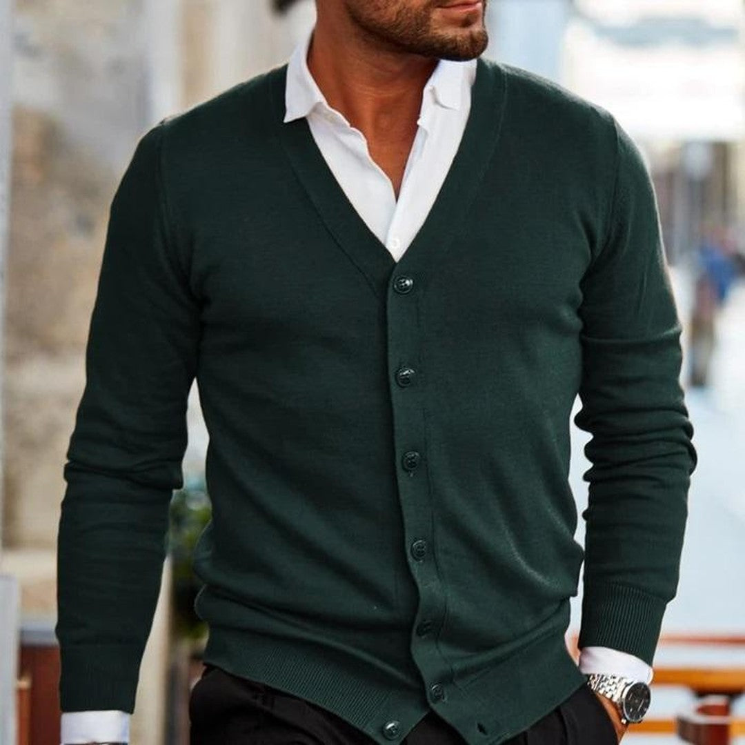 Button-Front Knit Cardigan - Dark Green