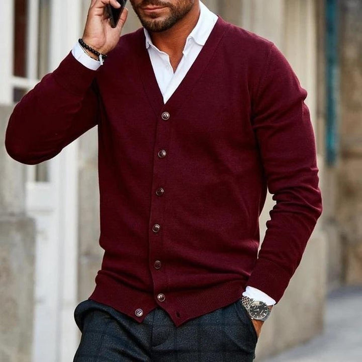 Button-Front Knit Cardigan - Dark Red