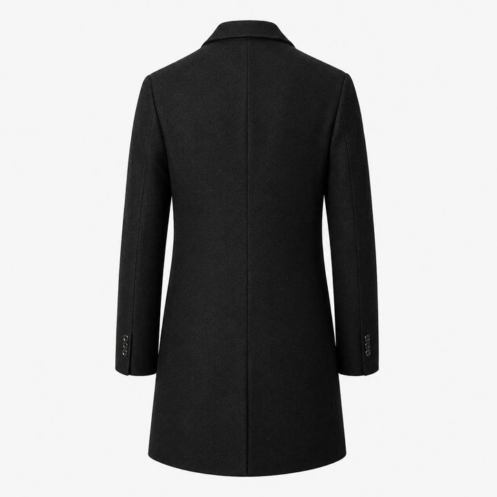 Thornecroft - Wool-Look Mid-Length Overcoat Notch Lapel Two-Button Quilted Lining