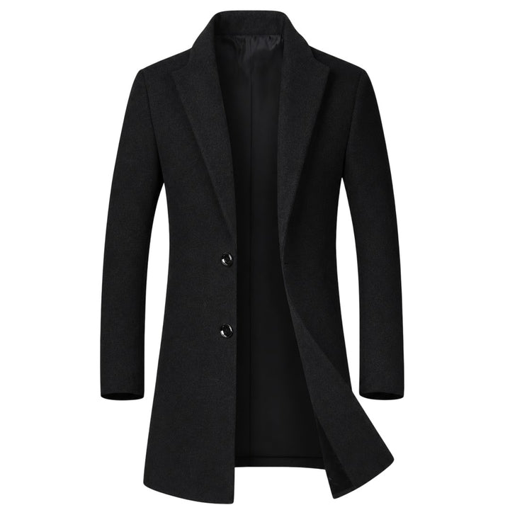 Thornecroft - Wool-Look Mid-Length Overcoat Notch Lapel Two-Button Quilted Lining