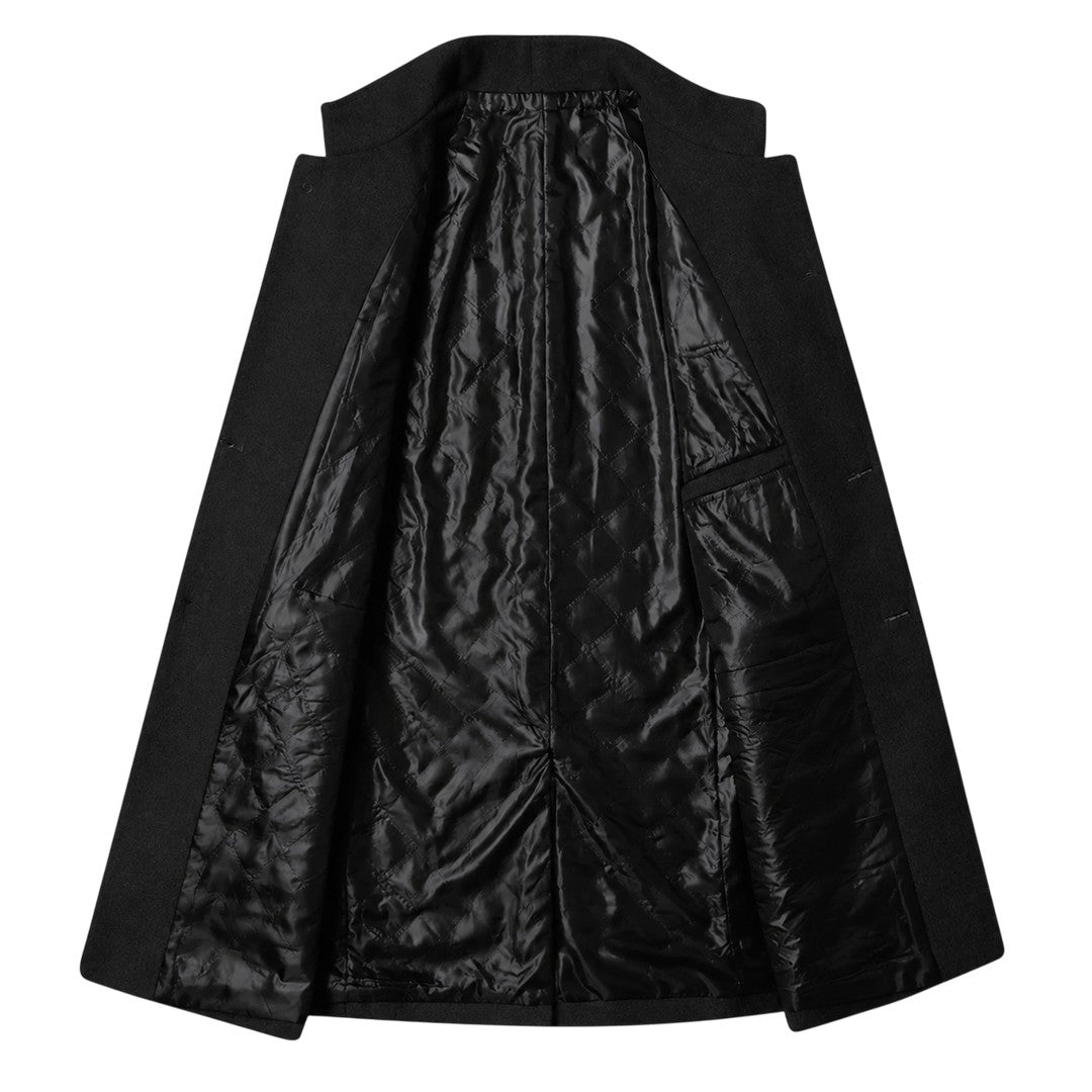 Thornecroft - Wool-Look Mid-Length Overcoat Notch Lapel Two-Button Quilted Lining