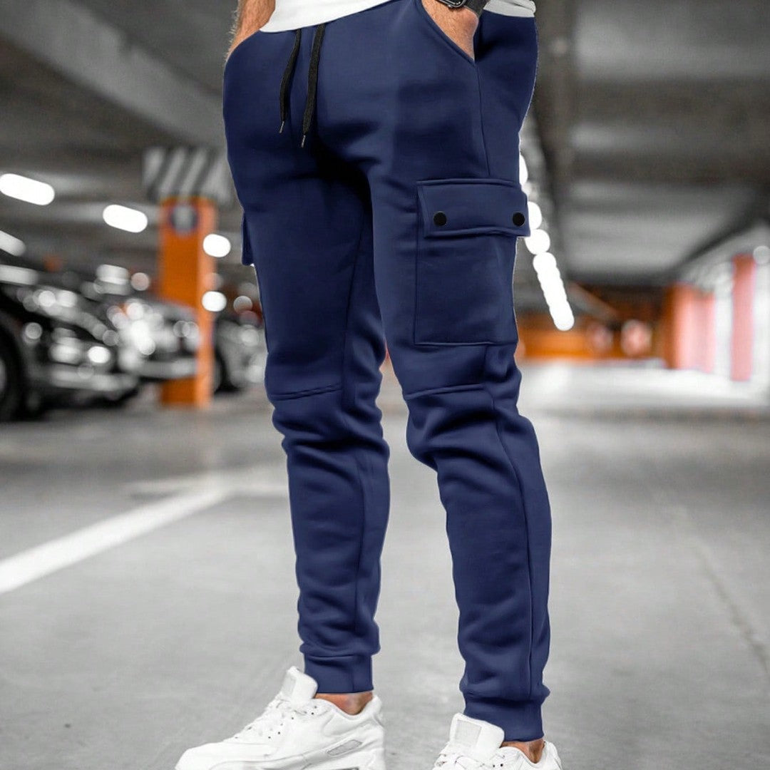 Twist-Flap Pocket Jogger Pants - Dark Blue