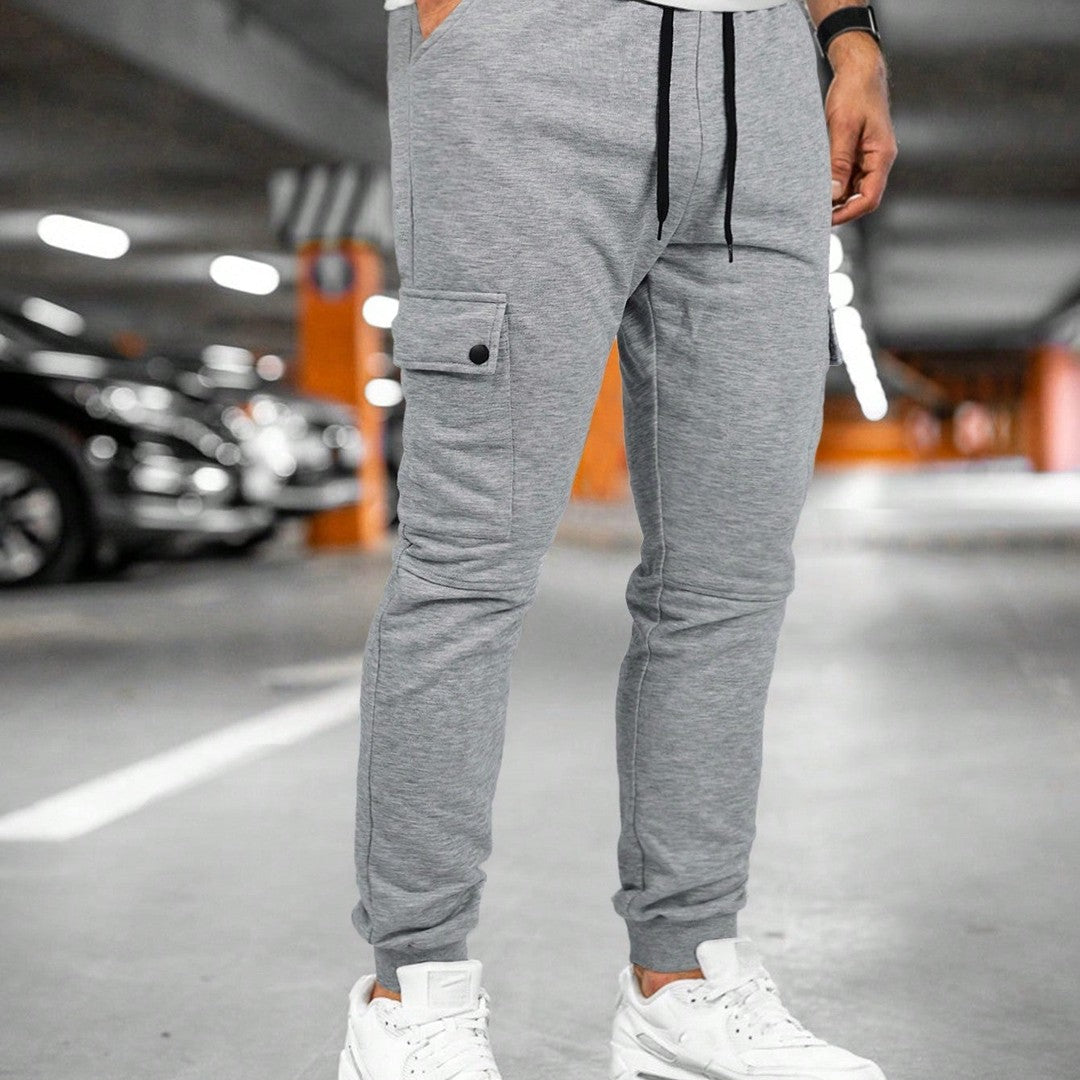 Twist-Flap Pocket Jogger Pants - Light Grey