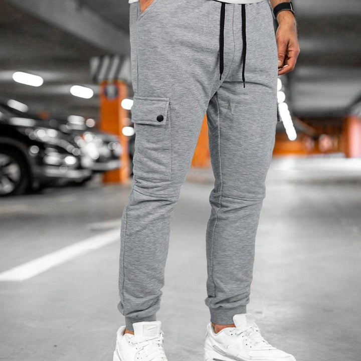 Twist-Flap Pocket Jogger Pants - Light Grey