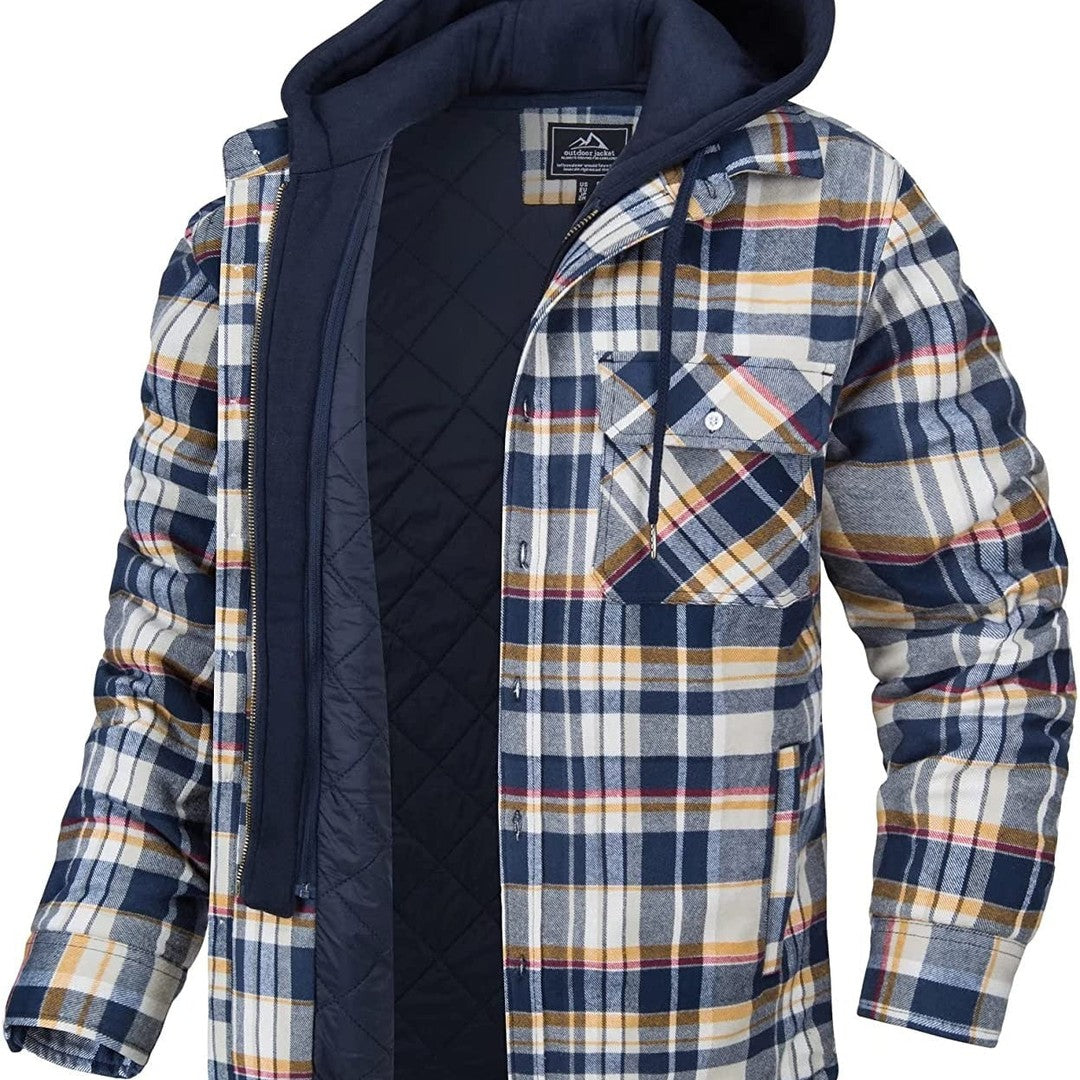 Tommy Jas | Geruit heren vest met capuchon en warme voering in de kleur Geel/Blauw voor heren in stijl ideaal voor de herfst.