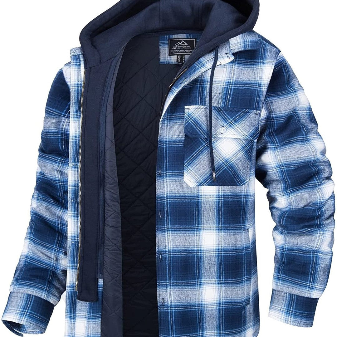 Tommy Jas | Geruit heren vest met capuchon en warme voering in de kleur Wit/Lichtblauw voor heren in stijl ideaal voor de herfst.