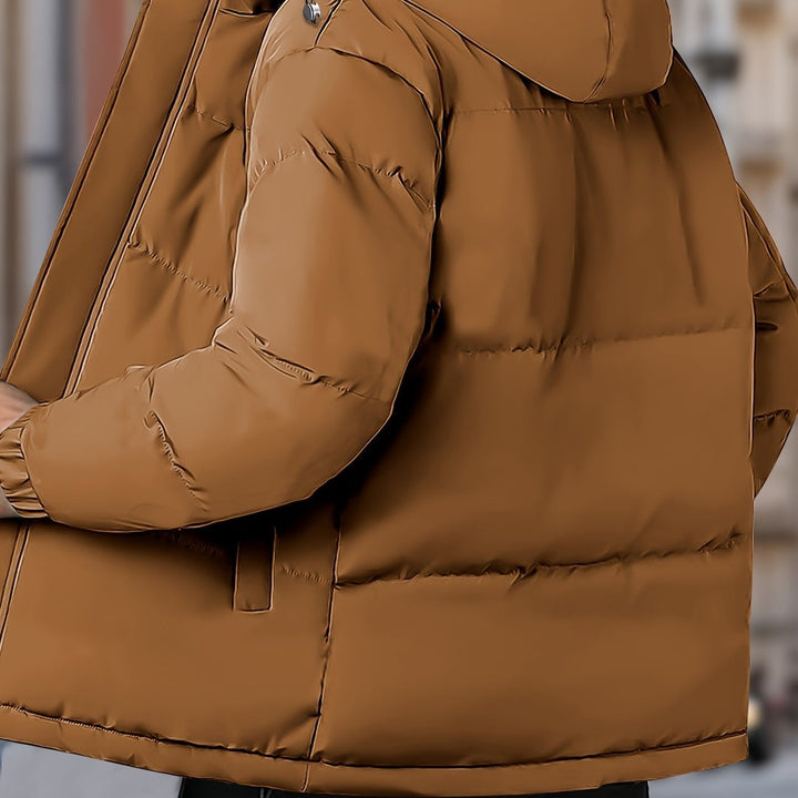 Torrenhall - Hooded Puffer Jacket Wide Quilted Panels Front Zip Elastic Cuffs