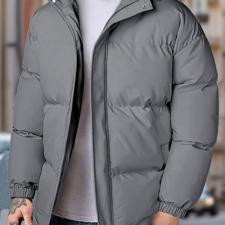 Torrenhall - Hooded Puffer Jacket Wide Quilted Panels Front Zip Elastic Cuffs