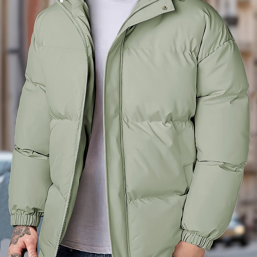 Torrenhall - Hooded Puffer Jacket Wide Quilted Panels Front Zip Elastic Cuffs