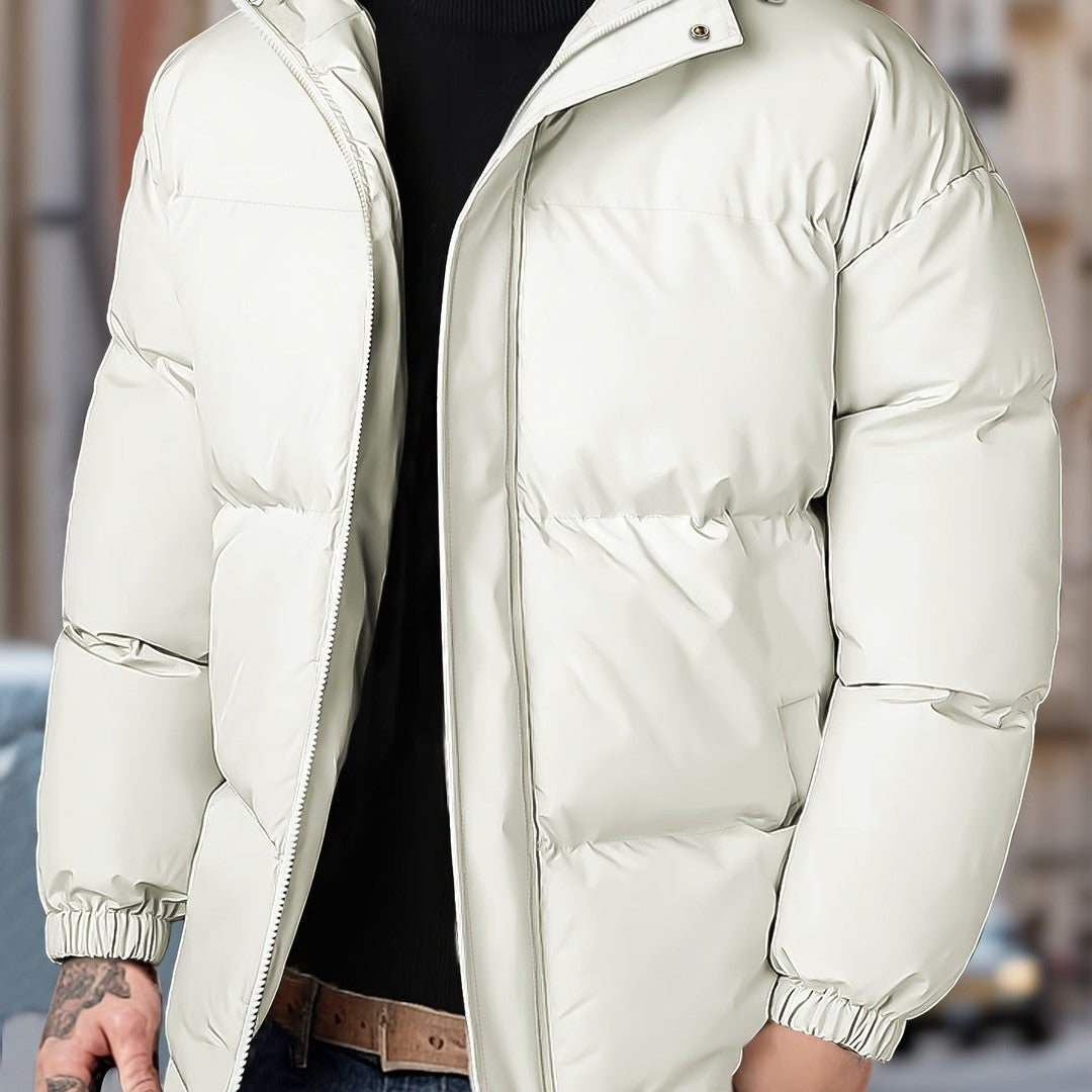 Torrenhall - Hooded Puffer Jacket Wide Quilted Panels Front Zip Elastic Cuffs