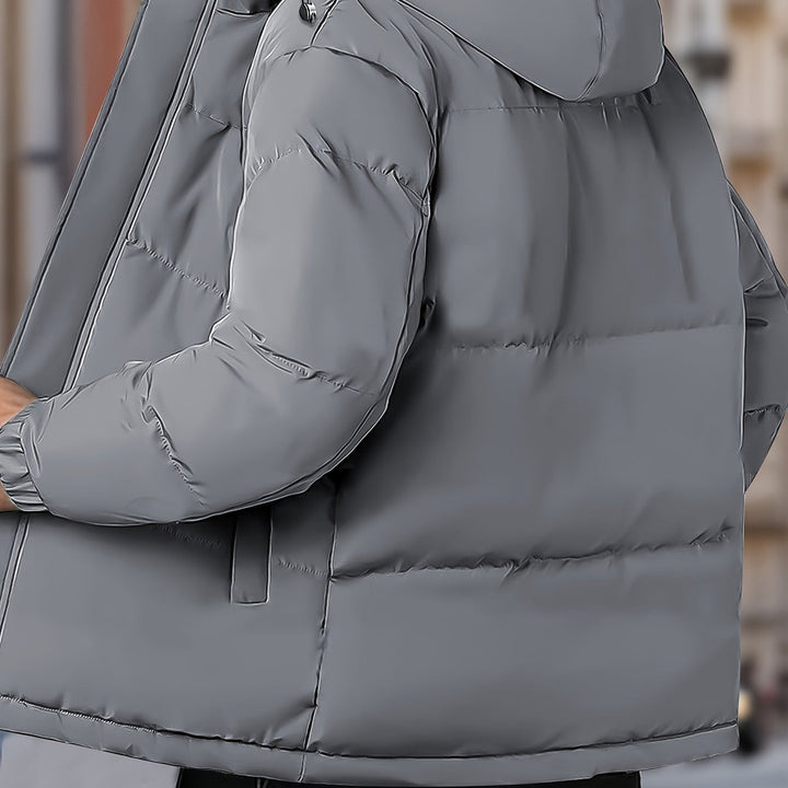 Torrenhall - Hooded Puffer Jacket Wide Quilted Panels Front Zip Elastic Cuffs
