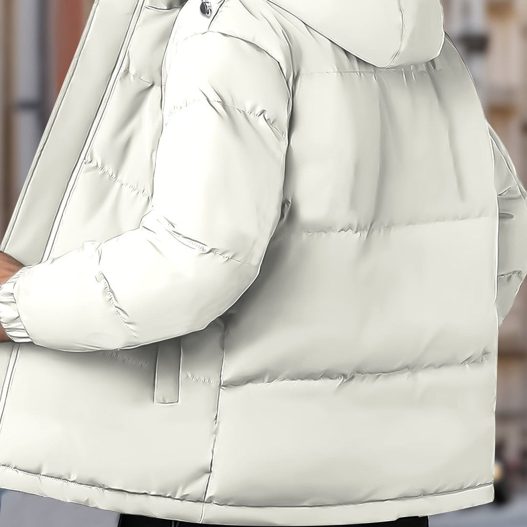 Torrenhall - Hooded Puffer Jacket Wide Quilted Panels Front Zip Elastic Cuffs
