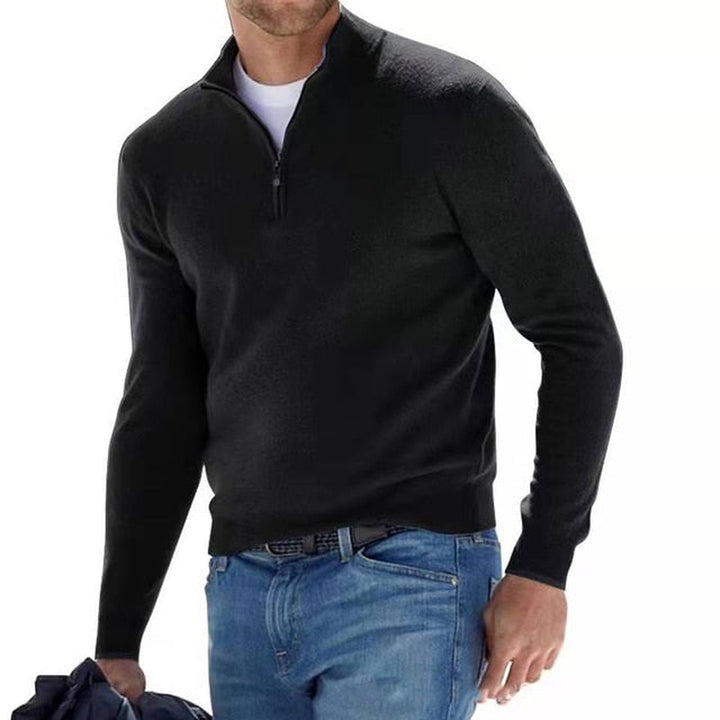 V-neck zip detail wool-look sweater shown in black