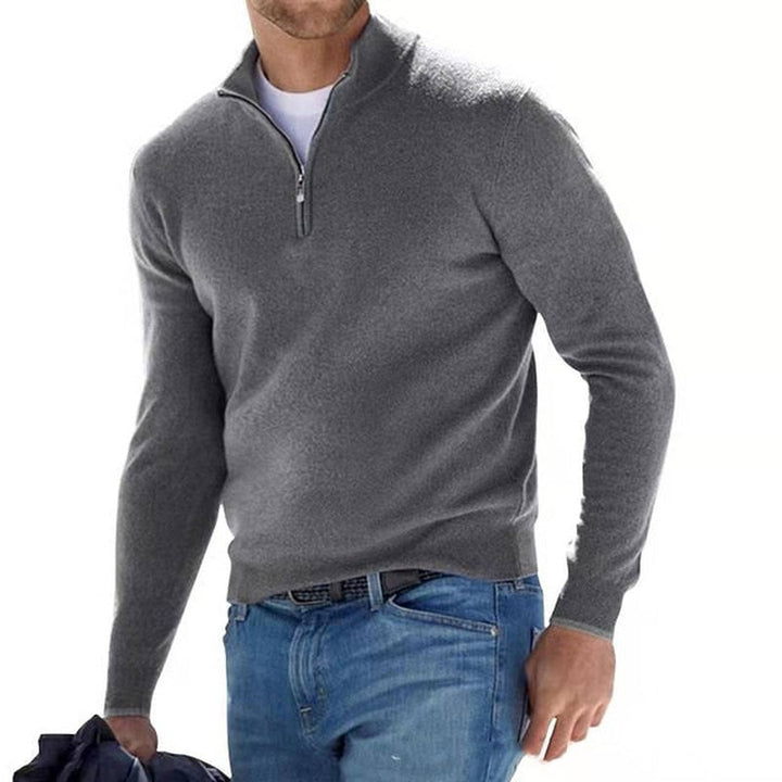 V-neck zip detail wool-look sweater shown in grey
