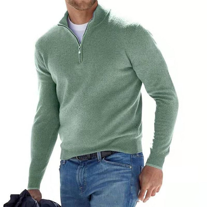 V-neck zip detail wool-look sweater shown in green