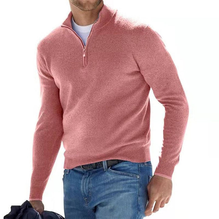V-neck zip detail wool-look sweater shown in pink