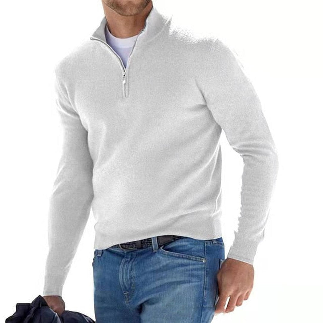 V-neck zip detail wool-look sweater shown in white