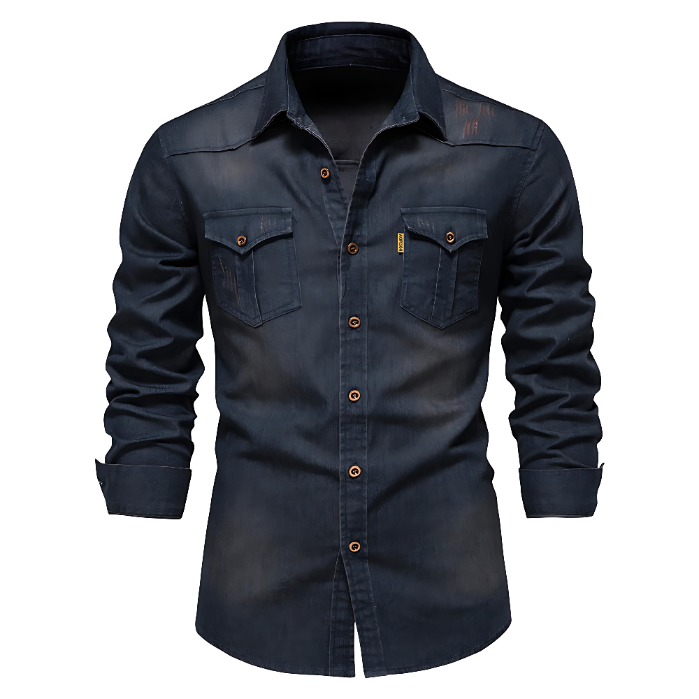 Denim-Look Button-Down Shirt