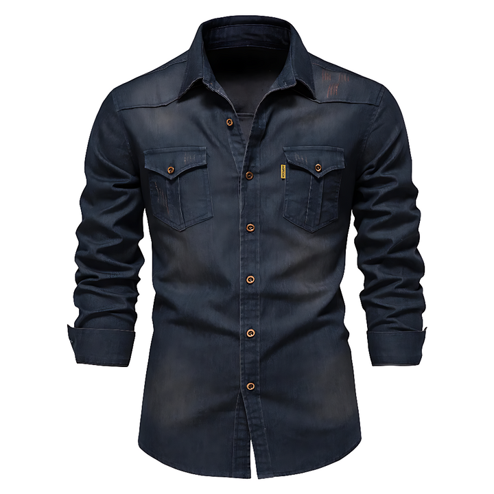 Denim-Look Button-Down Shirt