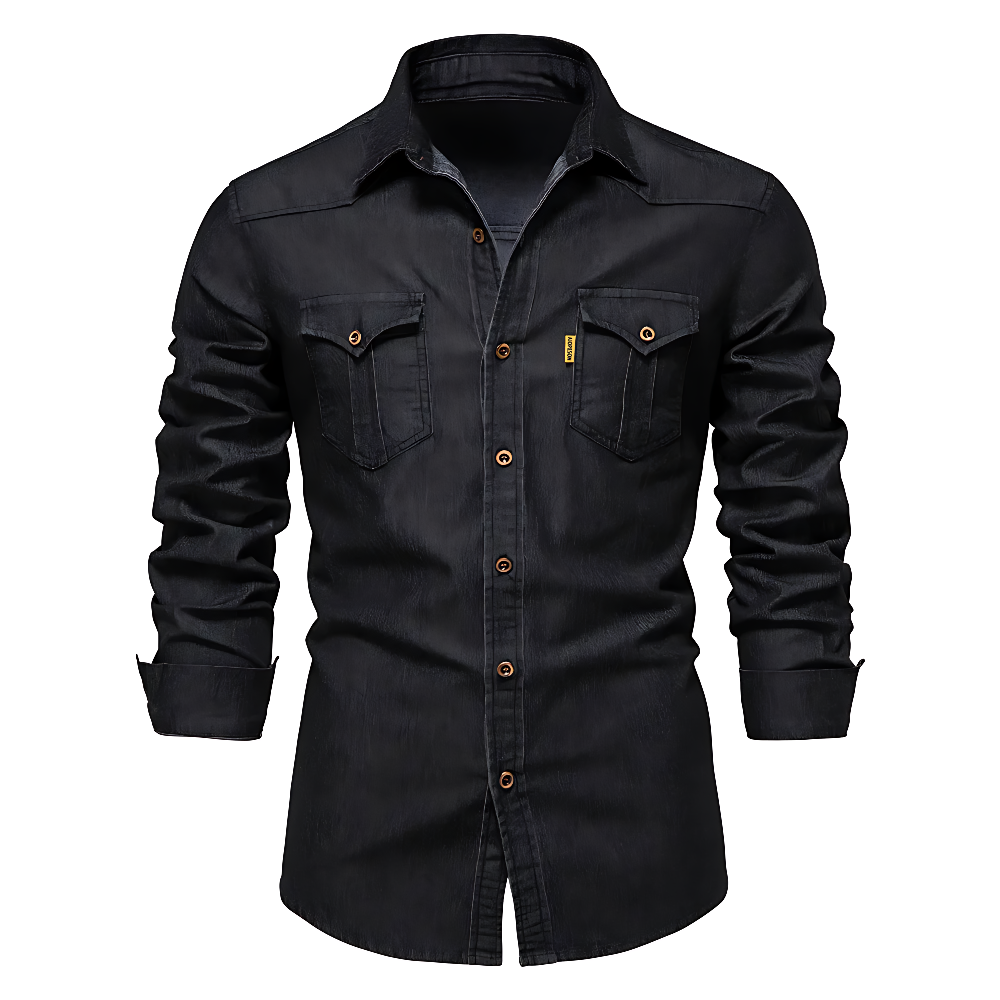 Denim-Look Button-Down Shirt