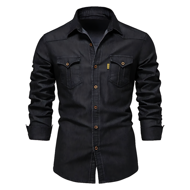 Denim-Look Button-Down Shirt