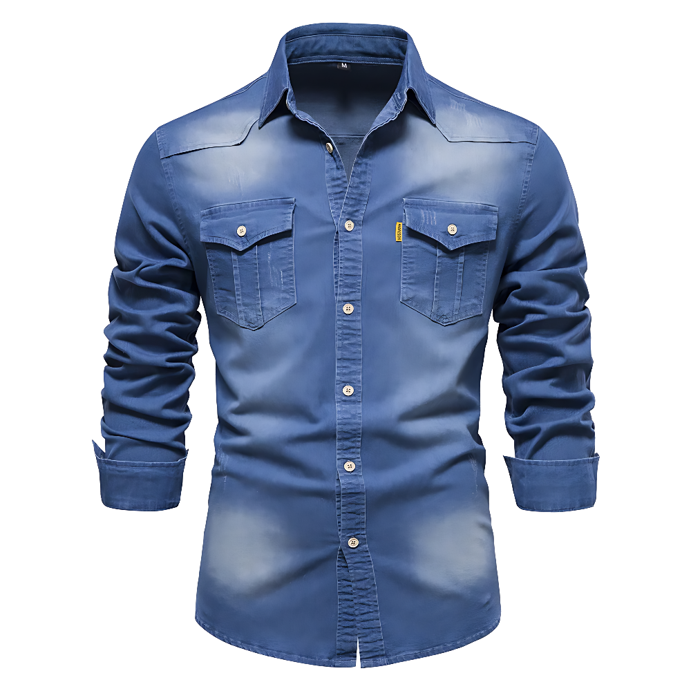 Denim-Look Button-Down Shirt