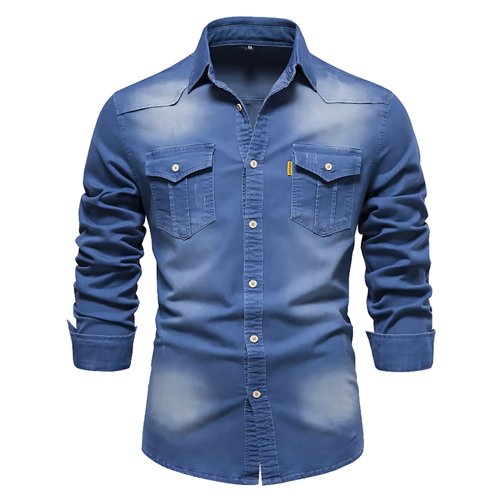 Denim-Look Button-Down Shirt