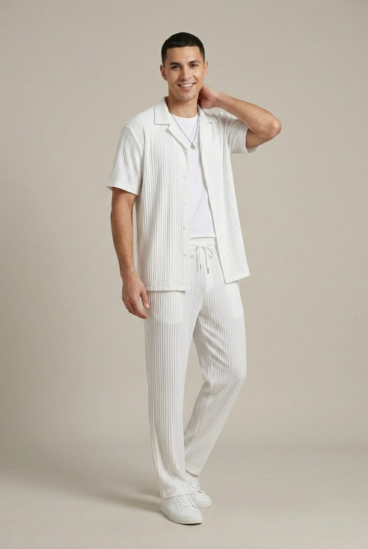 Textured Shirt and Tailored Drawstring Trousers Set