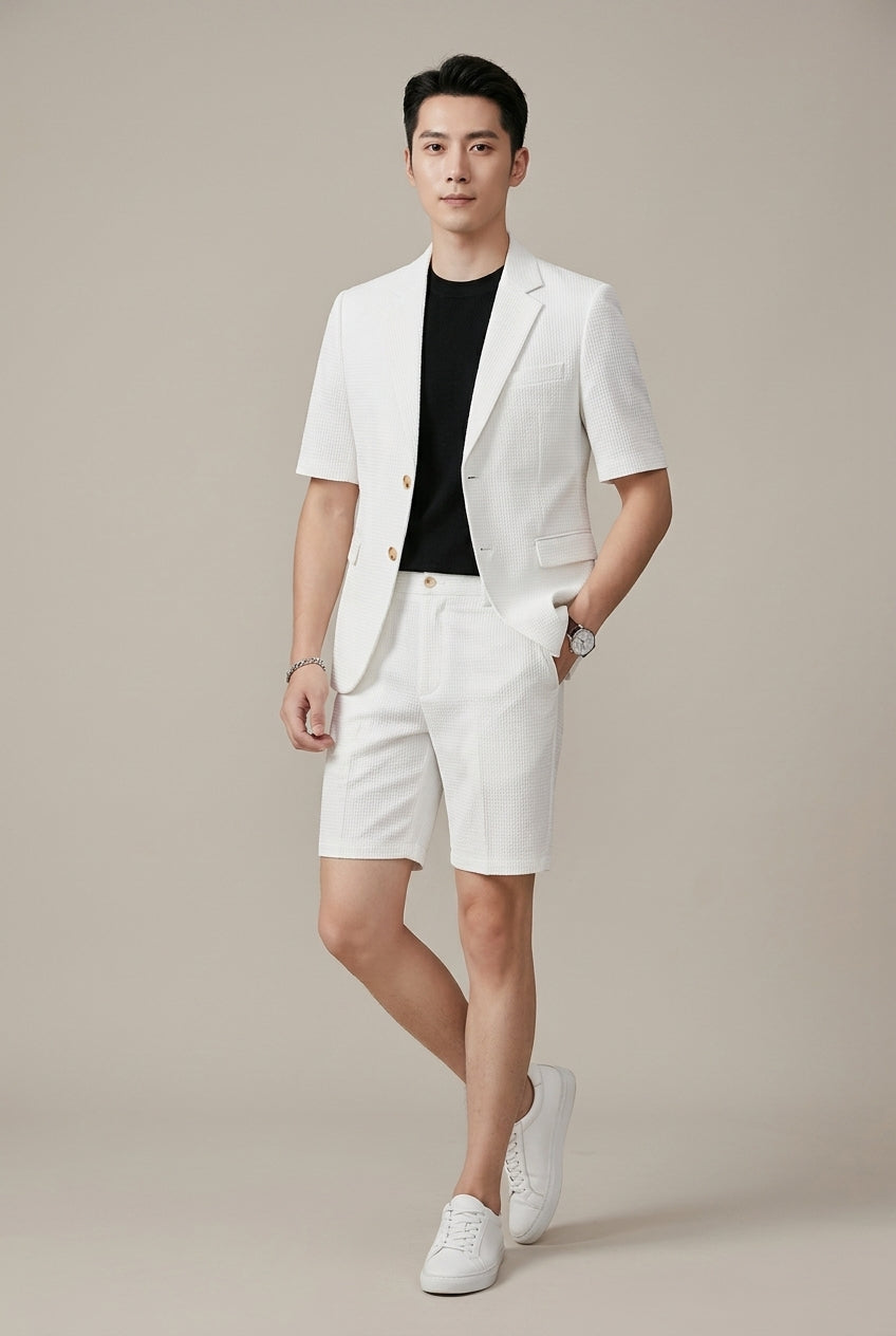 Short Sleeve Lapel Blazer and Shorts Set