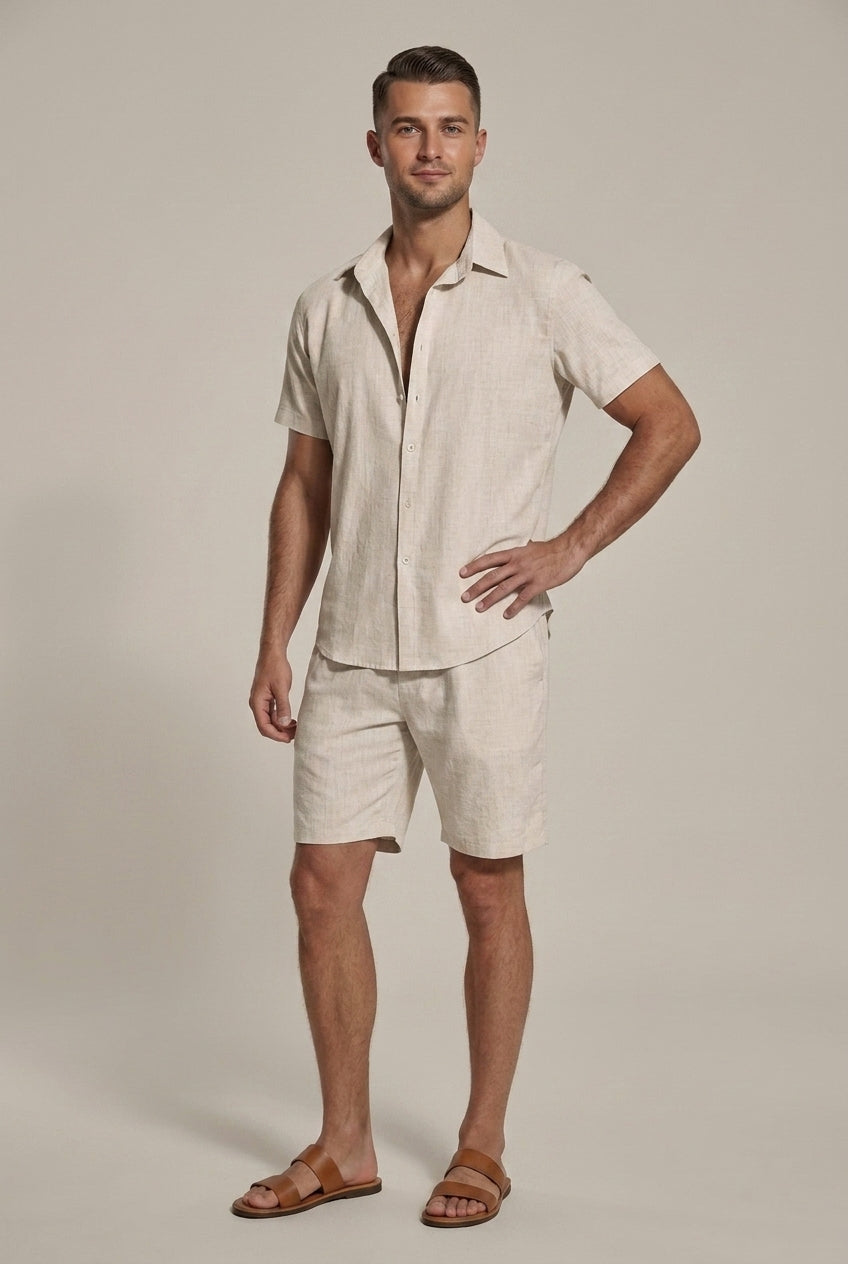 Linen-Look Short Sleeve Shirt and Shorts Set
