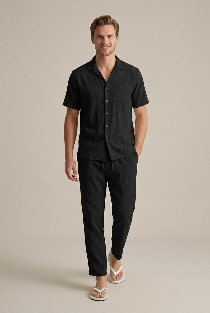 Linen-Look Short Sleeve Shirt and Trousers Set