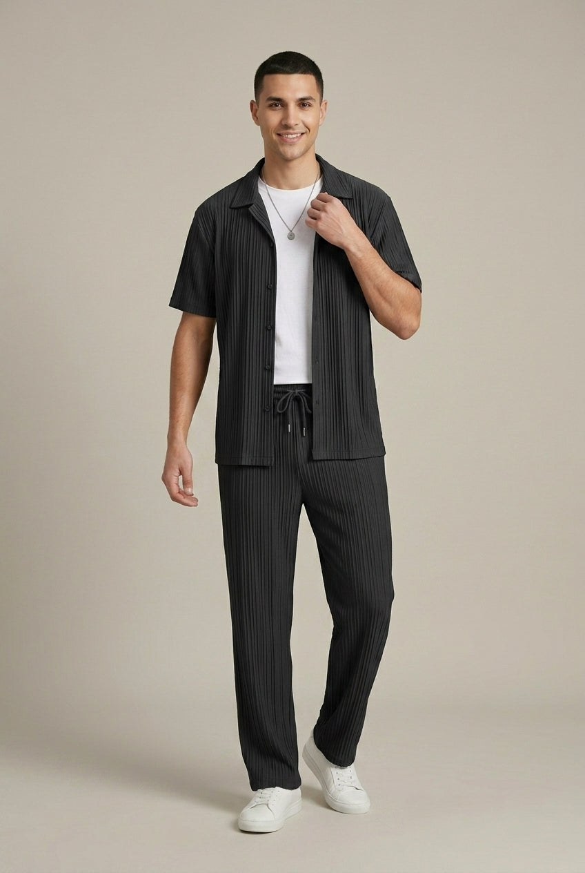 Textured Shirt and Tailored Drawstring Trousers Set