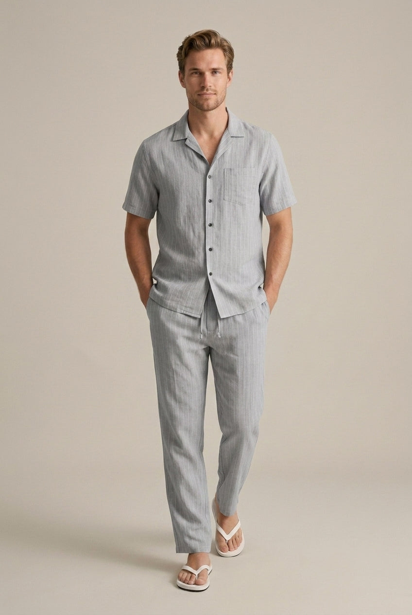 Linen-Look Short Sleeve Shirt and Trousers Set