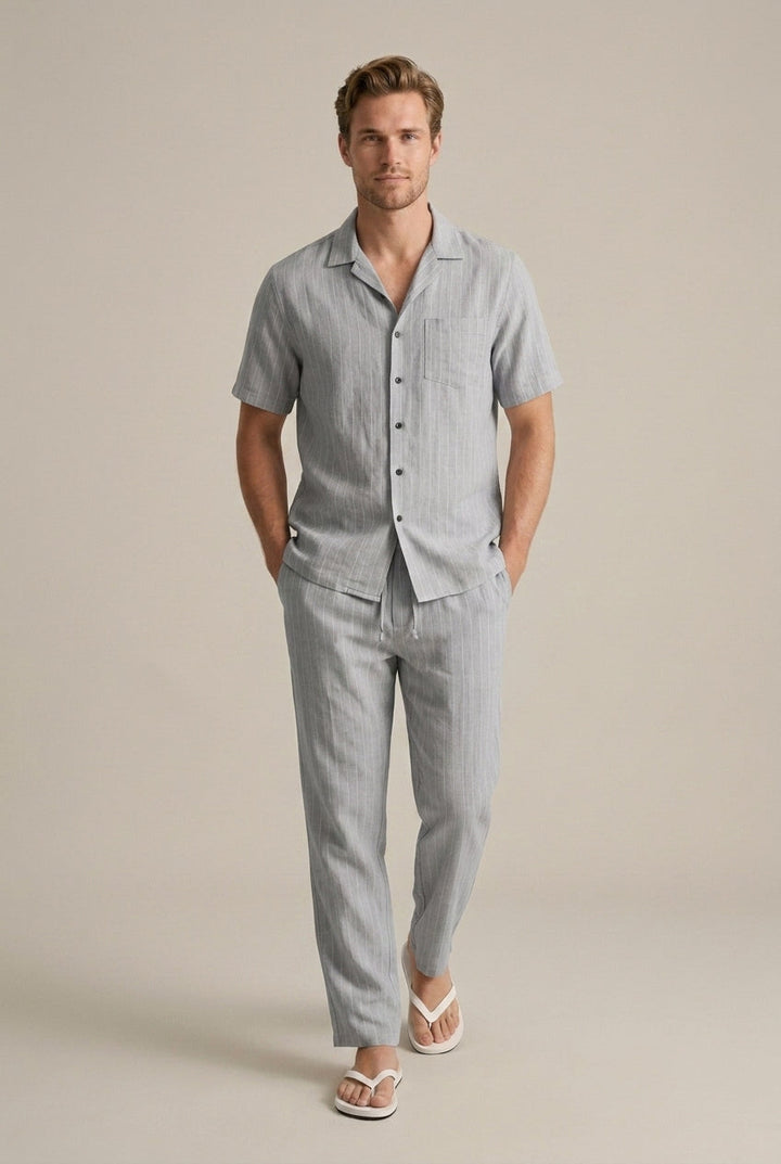Linen-Look Short Sleeve Shirt and Trousers Set