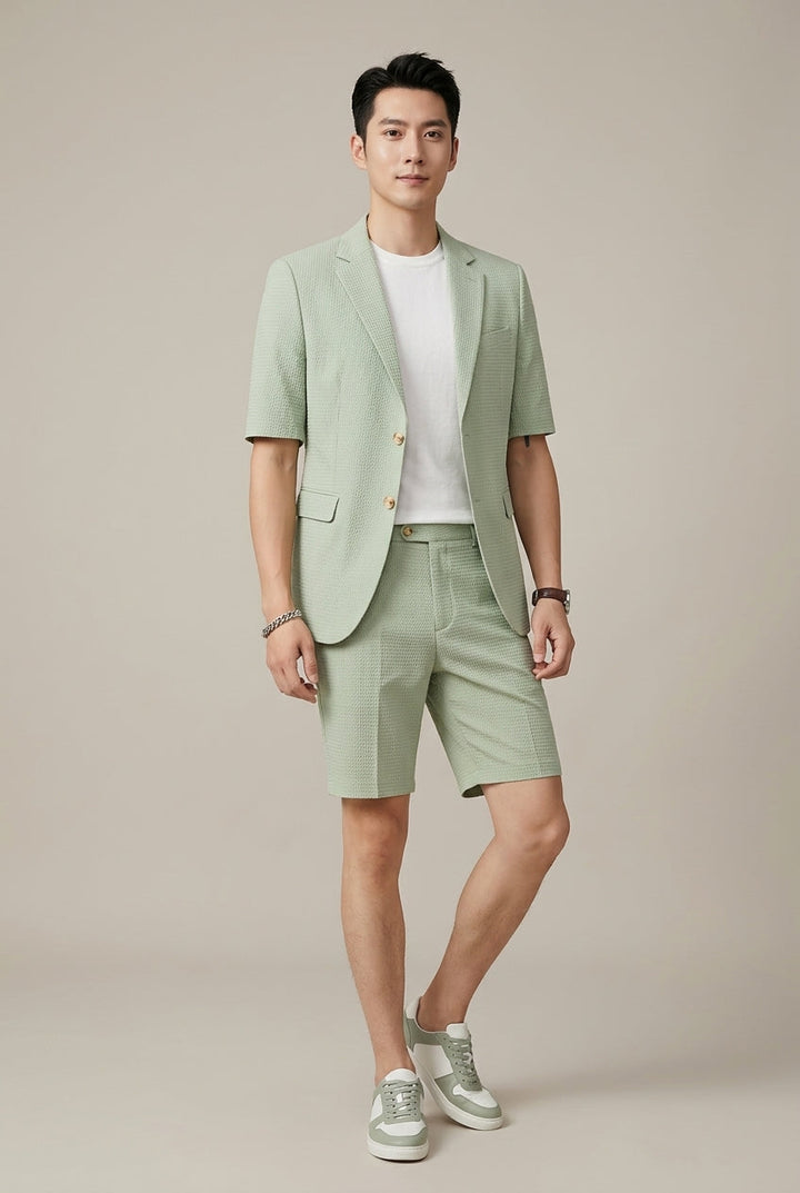 Short Sleeve Lapel Blazer and Shorts Set