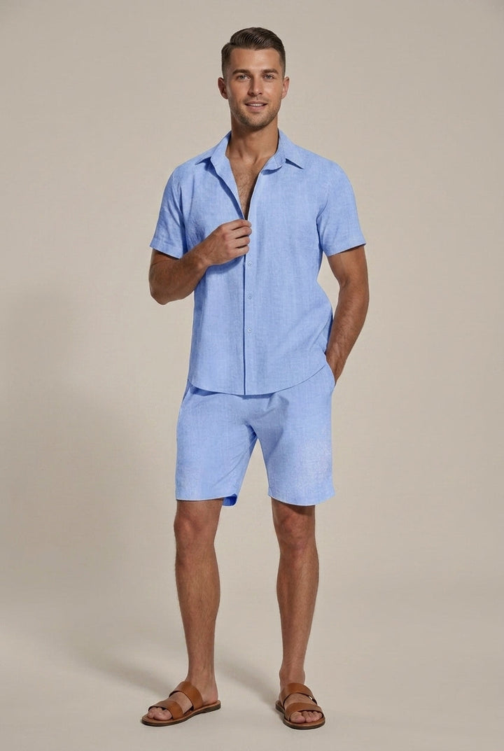 Linen-Look Short Sleeve Shirt and Shorts Set